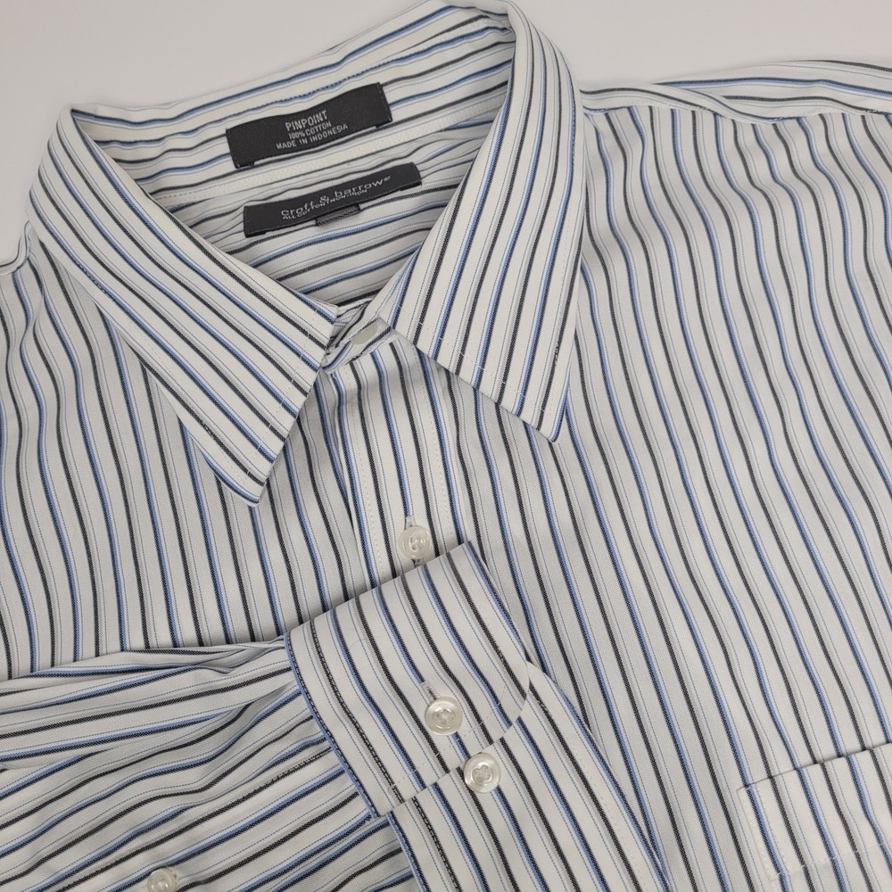 Croft & Barrow Button Down Mens 18.5 36 White Blue Striped Excellent Non-Iron